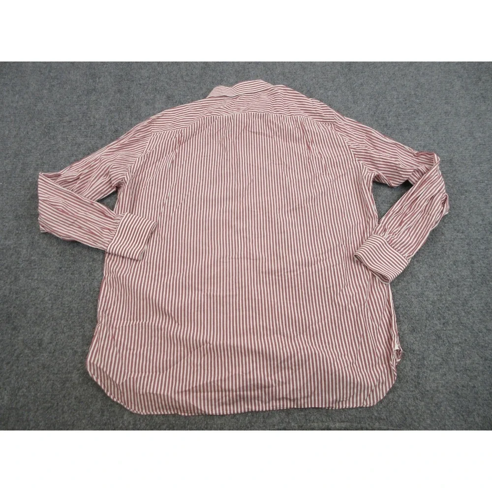 Ermenegildo Zegna Dress Shirt Mens 18 46 Red Stripe Regular Fit Cotton LS